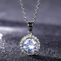 Silver Tone Round Clear Stone Halo Pendant Necklace view 4