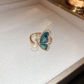 Gold Tone Iridescent Butterfly And Pearl Like Open Ring view 6