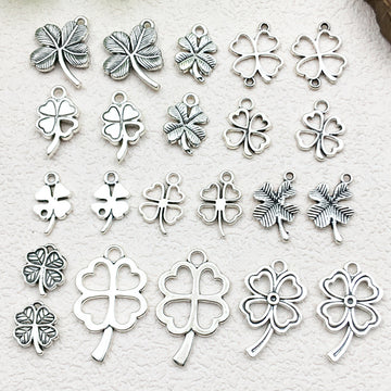 Antique Silver Four-Leaf Clover Metal Charms with 12 Listed Options
