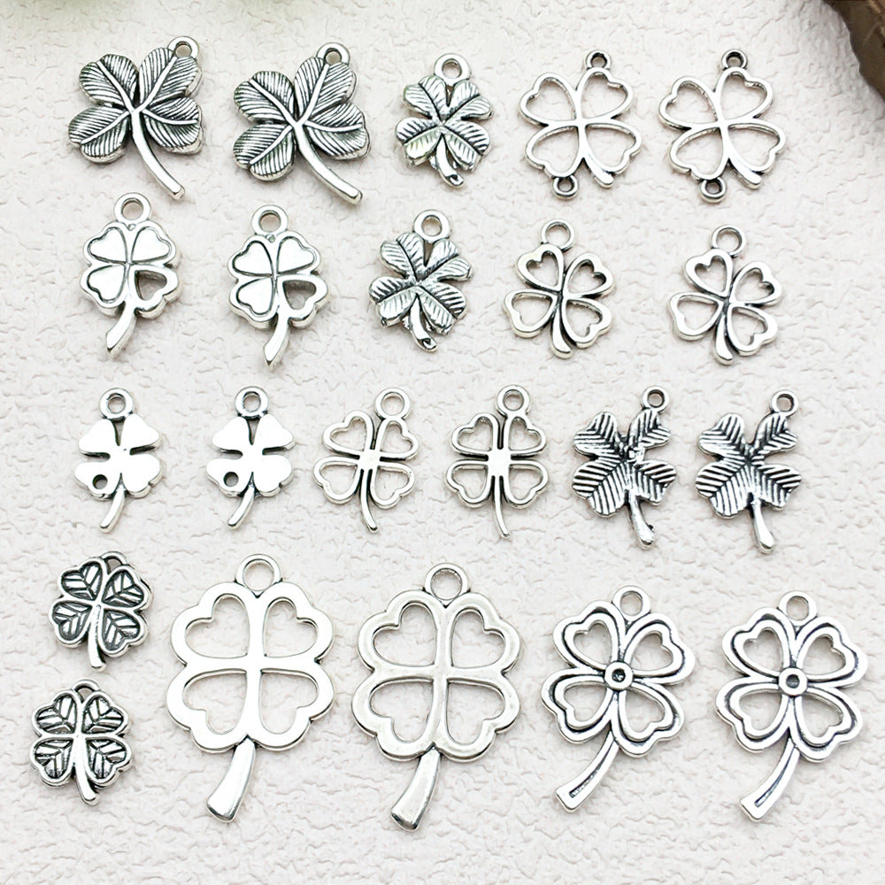 Antique Silver Zinc Alloy Hollow Four Leaf Clover Charm Pendant for DIY Handmade Jewelry
