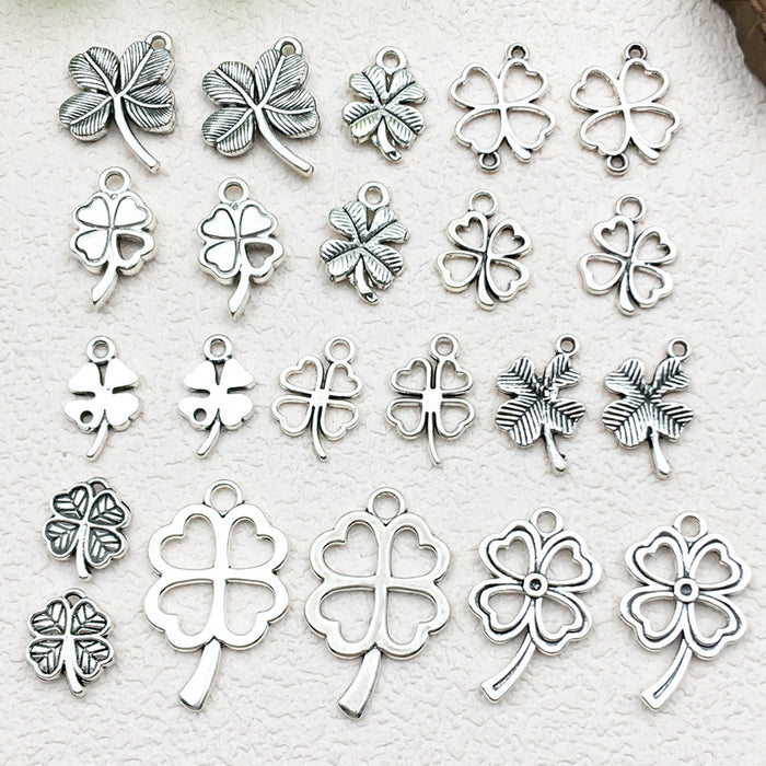 Antique Silver Four-Leaf Clover Metal Charms with 12 Listed Options