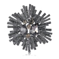 Radiating Crystal Burst Brooch in Black or Antique Gold Tone view 1