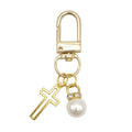 Gold Open Cross Pearl Rhinestone Lobster Clasp Charm view 5