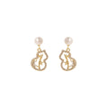 Gold and Silver Gourd Outline Pearl Look Stud Earrings view 5