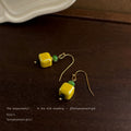 Yellow Glazed Ceramic Cube Drop Earrings Gold Fishhooks view 4