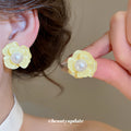 Pastel Flower Pearl Stud Earrings in Two Colors With Decorative Details view 3