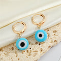 Gold Tone Round Glass Evil Eye Huggie Drop Earrings in Four Colors view 4