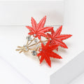Gold Three Maple Leaf Brooch Rhinestone Enamel Leaves view 3