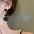 Black Crystal Floral Cluster Drop Earrings Fashion Jewelry view 3