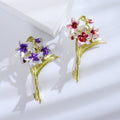 Enamel Orchid Bouquet Brooch Purple or Pink Gold Stem view 3