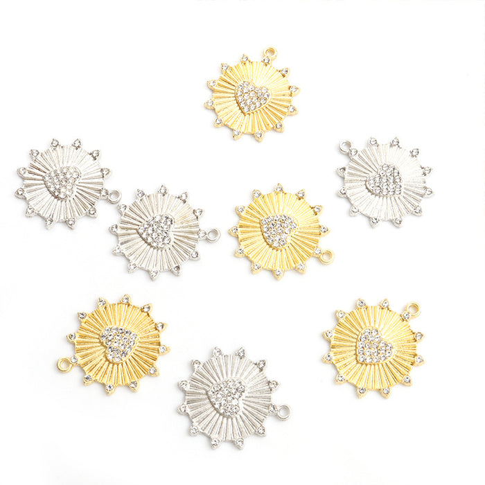 Crystal-Accented Gold Silver Heart Alloy Pendant Charms in 2 Styles