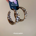 Brown Leopard Pattern Wide C Hoop Statement Earrings view 2