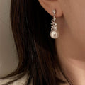 Pearl Drop Earrings with Crystal Leaf Clusters in Two Tones view 4