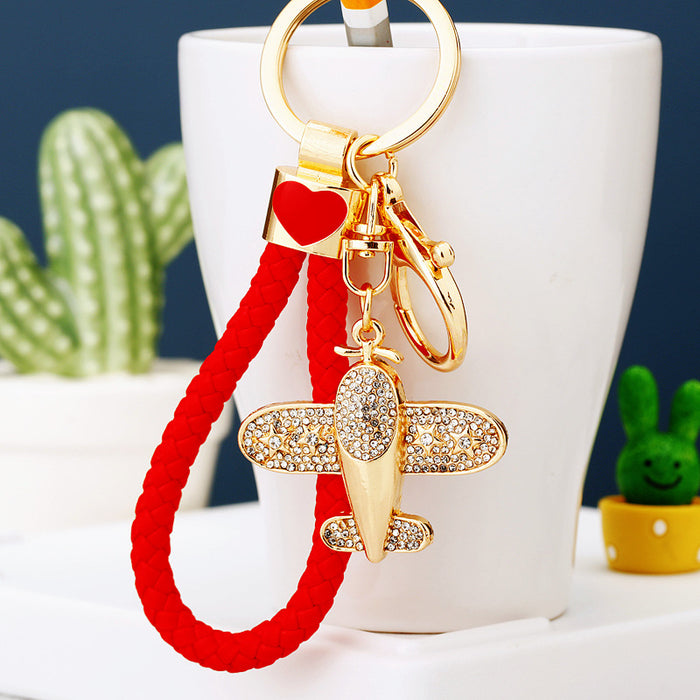 Jeweled Airplane Keychains in Gold and Silver with Braided Options