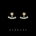 Gold Tone Heart Top And White Pearl Row Ear Jacket Stud Earrings view 3