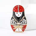 Jeweled Nesting Doll Brooch with Pearl Details Decorative Metal Pin view 2