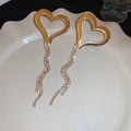 Gold Tone Open Heart Chain Tassel Earrings in Two Sizes view 6