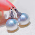 Silver Hook Faux Pearl Drop Earrings Clear Pave Caps view 1