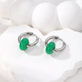 Silver Tone Irregular Donut Stone Bead Hoop Earrings in Eight Colors view 3