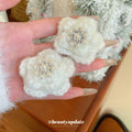 White Crochet Flower Hair Clip With Pearl Rhinestone Center view 2