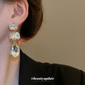 Rectangular Crystal Teardrop Stud Earrings Fashion Jewelry view 4