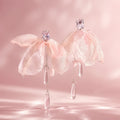 Blue Purple and Pink Fabric Petal Long Dangle Earrings view 8