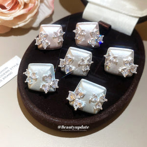 Square Crystal Flower Stud Earrings In Three Soft Colors