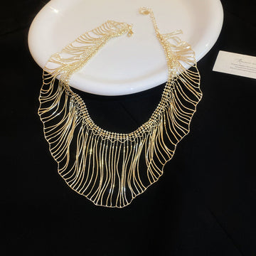 Layered Metal Chain Fringe Necklace in Gold and Silver Tones