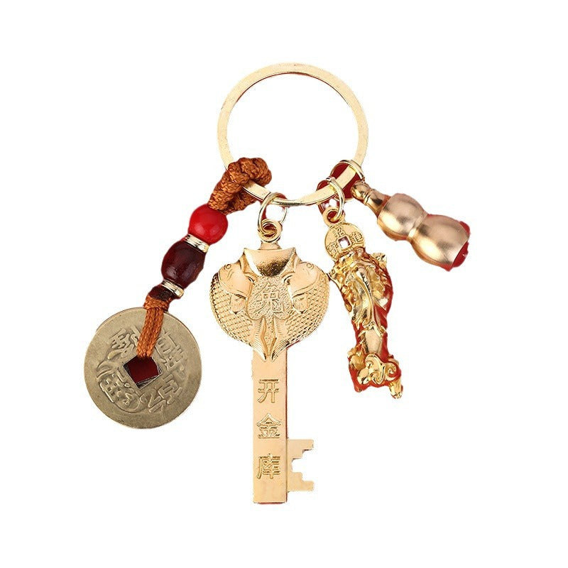 Golden Zodiac Dragon Style Alloy Keychain for Bags and Car Keys