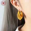Gold Grid Textured Hollow U-Shape Chunky Hoop Earrings view 3