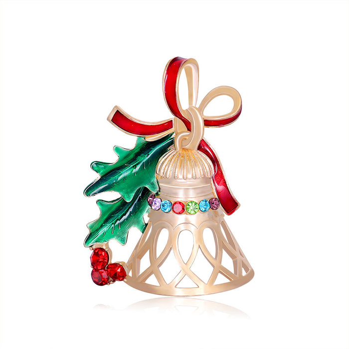 Green Gold Tone Bell Crystal Metal Brooch Pin for Jackets and Lapels