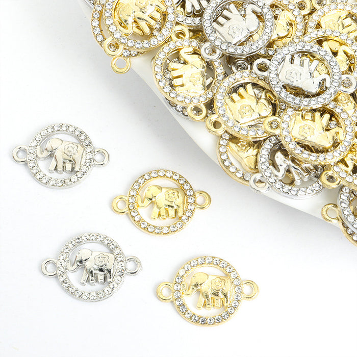 Rhinestone Elephant Connector Charms in Gold and Silver Tones