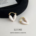 Gold Latch White Pearlescent Heart Hoop Earrings Pair view 4