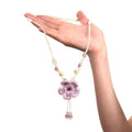 Woven Flower Bead Pendant Necklace with Polished Metal Tone Details view 5