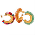 Gold Crescent Hoop Earrings Colorful Stone Bead Accents view 5