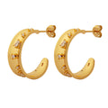 Zircon-Set Thick C-Hoop Stud Earrings Gold or Steel view 5