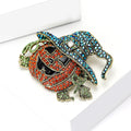 Crystal Halloween Pumpkin Brooch with Blue Witch Hat view 2