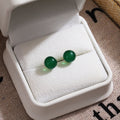 Green Round Bead Stud Earrings in Four Graduated Sizes view 9