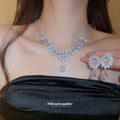 Silver Tone Floral Crystal Necklace and Drop Earring Options view 2