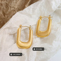 U-Shaped Ribbed Geometric Hoop Earrings Gold Or Steel view 2