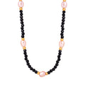 Black Faceted Bead Necklace With Pink Pearls Gold Accents view 5