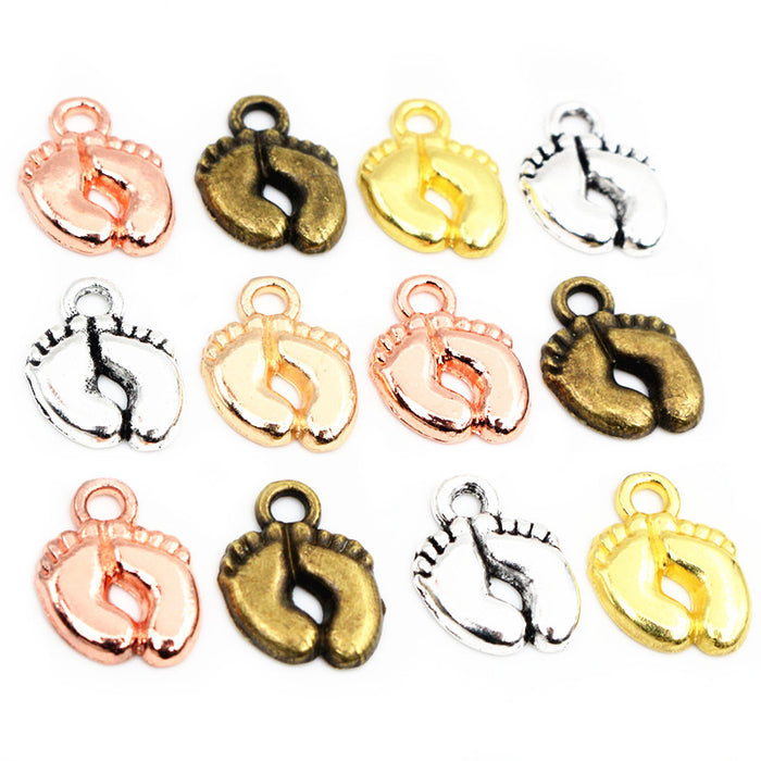 Tiny Baby Footprint Charms in Four Mixed Metal Tones