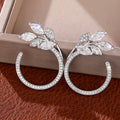 White Metal Marquise Leaf Open Hoop Stud Earrings Alloy view 2