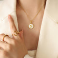 Gold Round Mother Of Pearl Initial Letter Pendant Necklace view 4