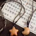 Wood Crescent Moon Pendant Cord Necklace Brown Beige view 2