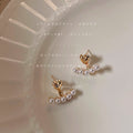 Gold Tone Heart Top And White Pearl Row Ear Jacket Stud Earrings view 4