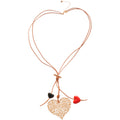 Layered Heart Pendant Cord Necklace in Brown and Red view 5