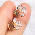 Rose Gold Five Petal Flower Clear Pave Stud Earrings view 2