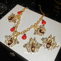 Gold Bee Ladybug Crystal Insect Necklace and Stud Earrings view 2