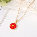 Gold Tone Round Daisy Resin Pendant Necklaces in Six Colors view 2
